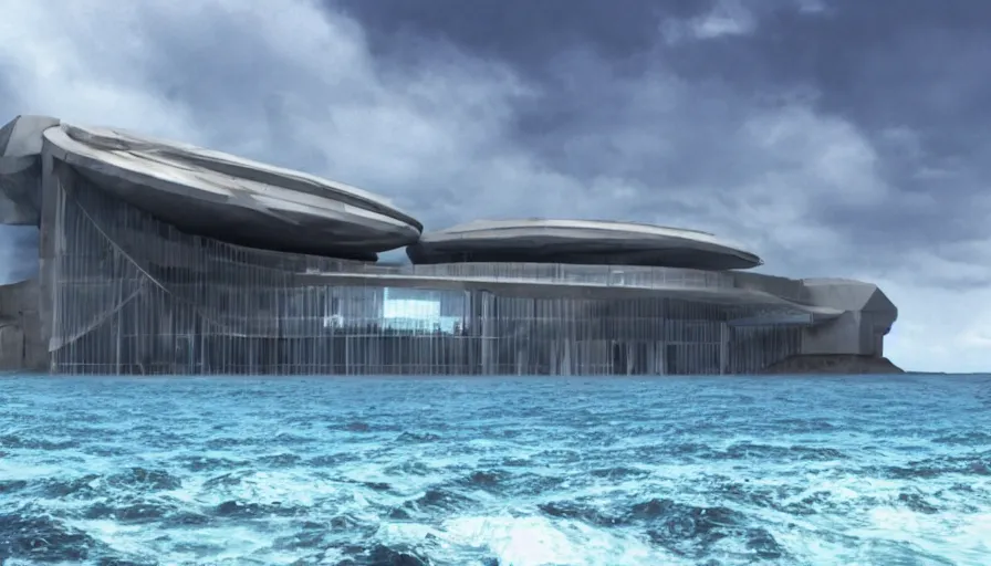 Prompt: Big budget movie, a futuristic building under the ocean