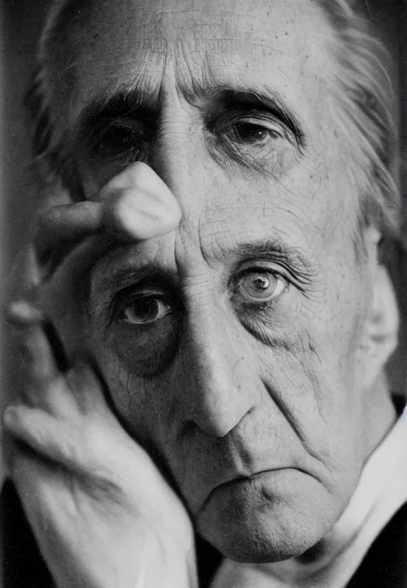 Prompt: a close - up casual photo of marcel duchamp with pensive eyes, 1 9 2 0 s monochrome snapshot, graflex 4 x 5, f 1. 8, 3 5 mm, ilford delta 3 2 0 0 pro