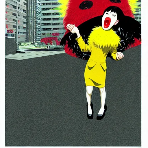 Image similar to illustration of big bird going crazy by ilya kuvshinov katsuhiro otomo