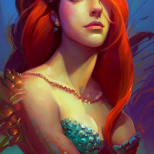 Prompt: female mermaid portrait, maya ali mage, gloomhaven, dynamic lighting, gaudy colors, octane render aesthetic, matte painting concept art, official fanart behance hd artstation by jesper ejsing, by rhads and makoto shinkai and lois van baarle and ilya kuvshinov and rossdraws