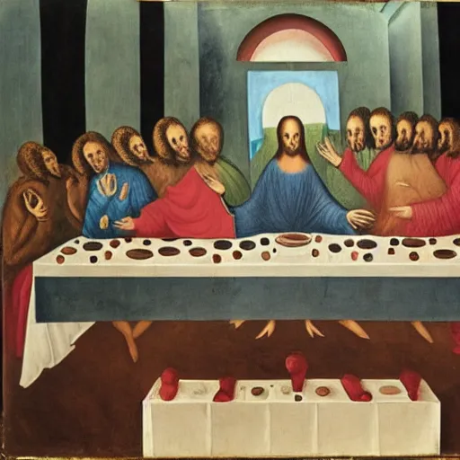 Image similar to The Last Supper, Leonora Carrington, oil on wood, 1451