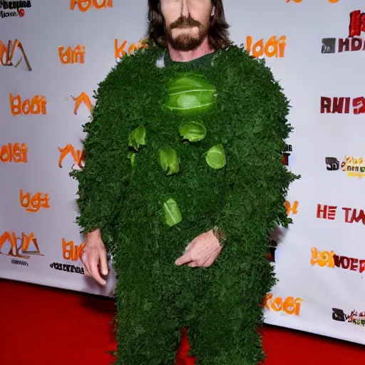 Image similar to christian bale wearing a kale costume