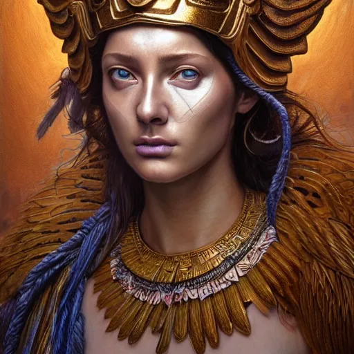 Image similar to hyperrealistic mixed media painting of beautiful goddess Athena, stunning 3d render inspired art by P. Craig Russell and Barry Windsor-Smith, perfect facial symmetry, dim volumetric lighting, 8k octane beautifully detailed render, post-processing, portrait, extremely hyper-detailed, intricate, epic composition, cinematic lighting, masterpiece, trending on artstation, very very detailed, masterpiece, stunning