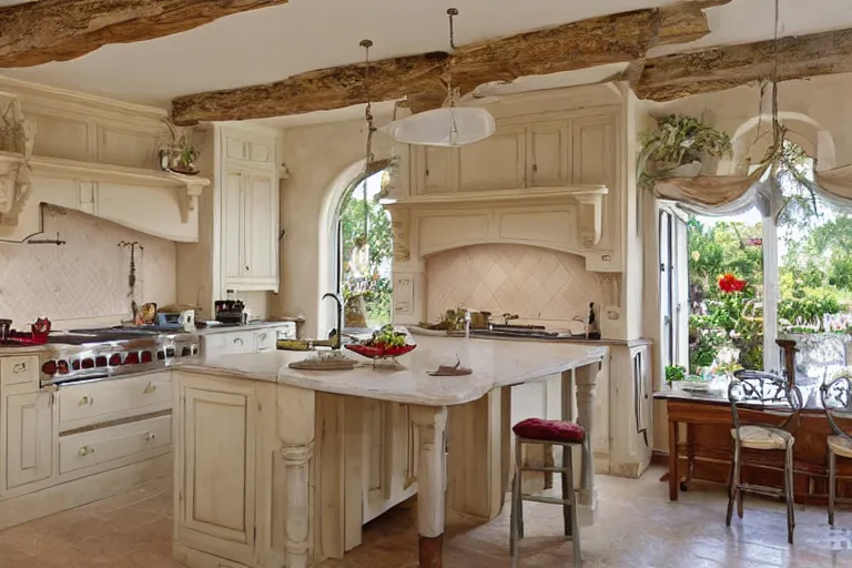 Image similar to interior photo of very very beautiful kitchen in provence style, photorealism,