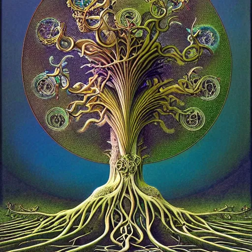 Image similar to tree of life by roger dean and andrew ferez, art forms of nature by ernst haeckel, divine chaos engine, symbolist, visionary, art nouveau, botanical fractal structures, organic, detailed, realistic, surreality