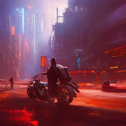 Image similar to cyberpunk wild west, dramatic lighting, city background, chiaroscuro, high detail, painted by greg rutkowski, painted by igor kieryluk, painted by bobby chiu, trending on artstation