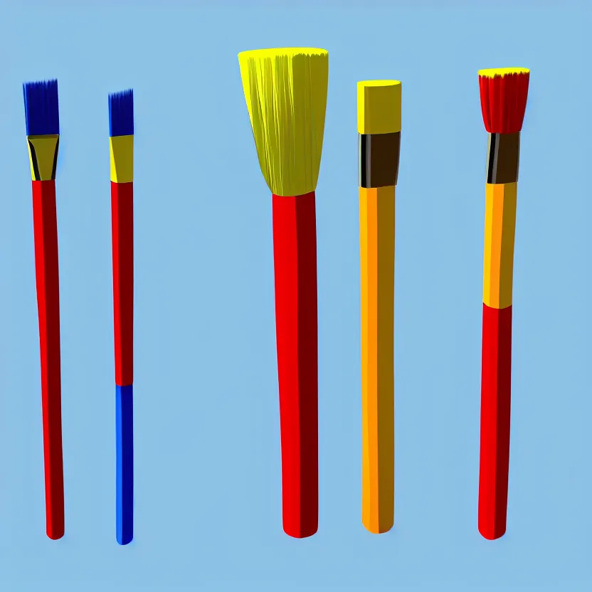 Prompt: 3 different tall paint brushes, cute cartoon style, 8 k,