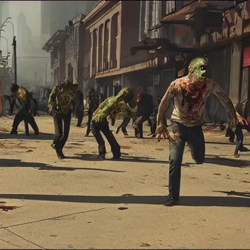 Prompt: zombies crumping in a post - apocalyptic dystopian city