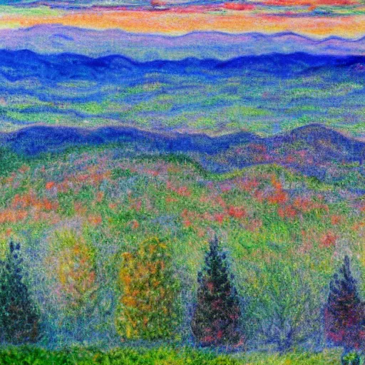 Image similar to asheville skyline from beaucatcher mountain, in the style of claude monet, watercolor, beautiful, scenic, award winning, 4 k, hd