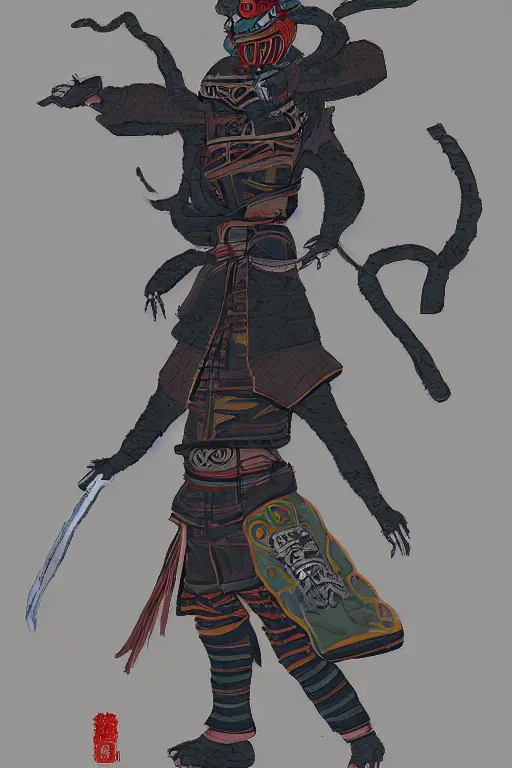 Image similar to samurai yokai cyberpunk kaiju shaman, character concept art