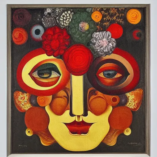 Image similar to floral face portrait by leonetto cappiello and wojciech siudmak and ernst fuchs, anni albers, oil on canvas