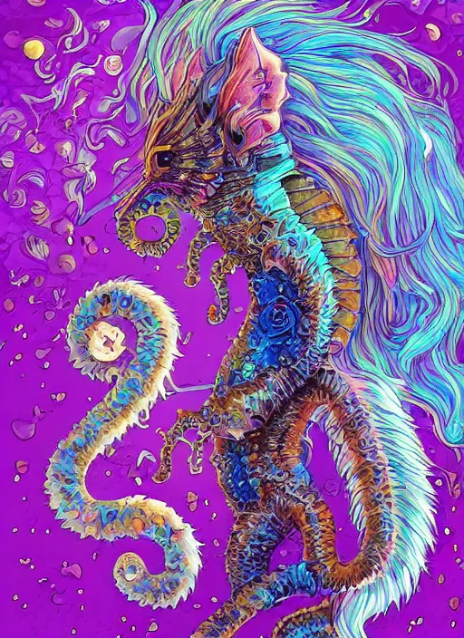 Prompt: cat seahorse fursona, autistic bisexual graphic designer and musician, long haired attractive androgynous fluffy humanoid character design, sharp focus, weirdcore voidpunk digital art by artgerm, akihiko yoshida, louis wain, simon stalenhag, cory loftis, wlop, noah bradley, furaffinity, artstation hd, trending on deviantart