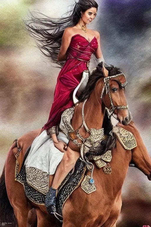 Image similar to hyperrealistic pictures from middle eastern woman ride horse, super highly detail