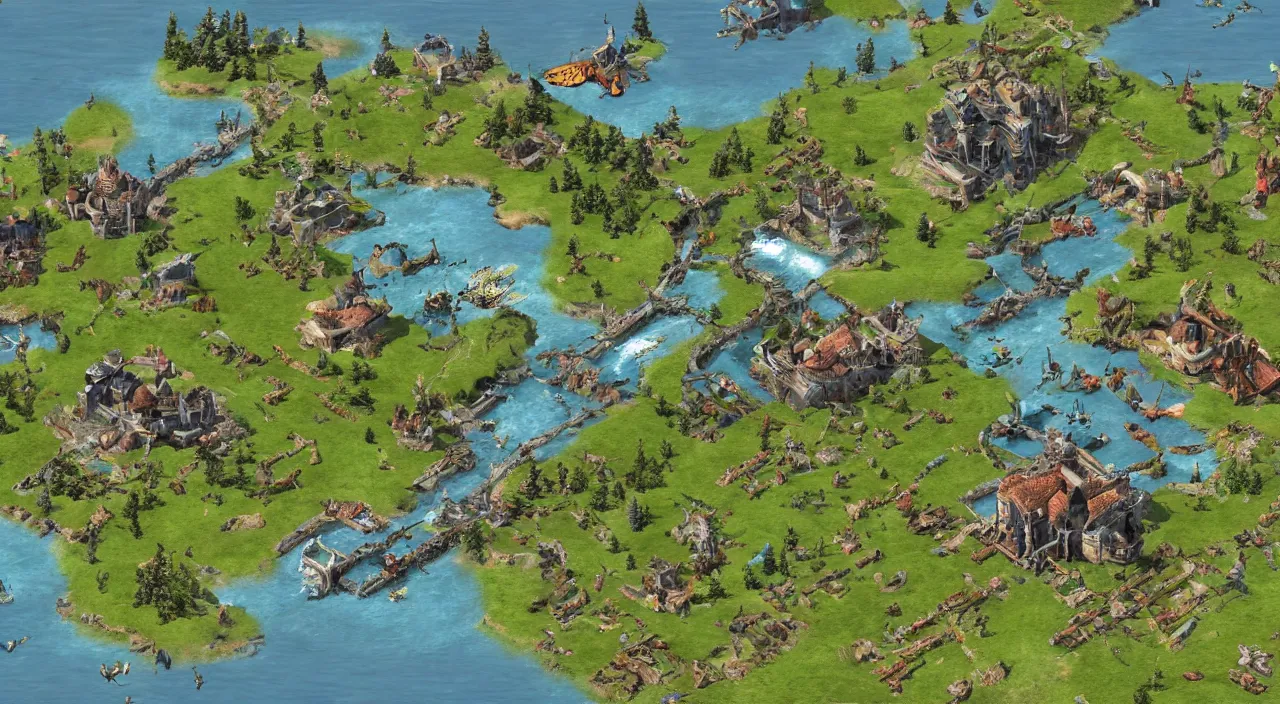 Image similar to Empire Earth 2 psx gorgeous absurd lakehouse landscape scene in the wildlife lively summertime.