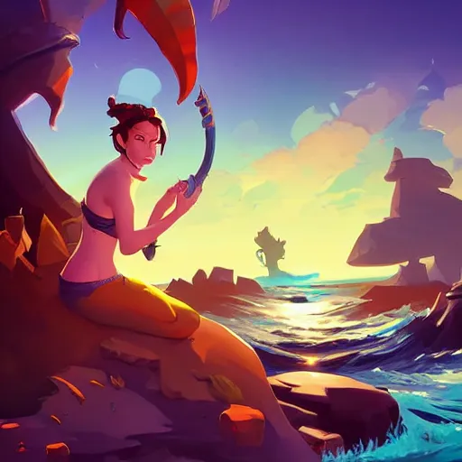 Image similar to painting mermaid treasure on sea of thieves game avatar hero smooth face median photoshop filter cutout vector, behance hd by jesper ejsing, by rhads, makoto shinkai and lois van baarle, ilya kuvshinov, rossdraws global illumination