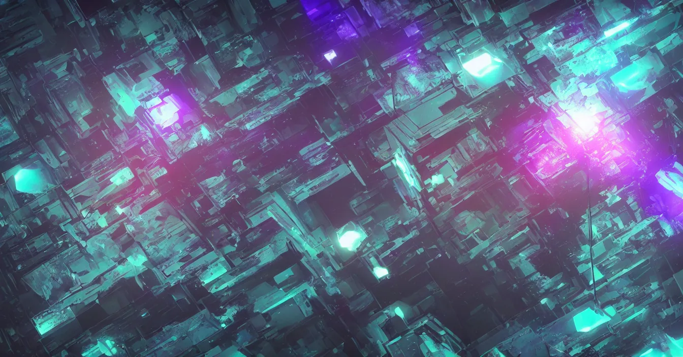 Image similar to Scifi concept art of huge magic tesseract, color difraction, aberrations, defocus, bokeh, dark room, rendered in Vray, high samples