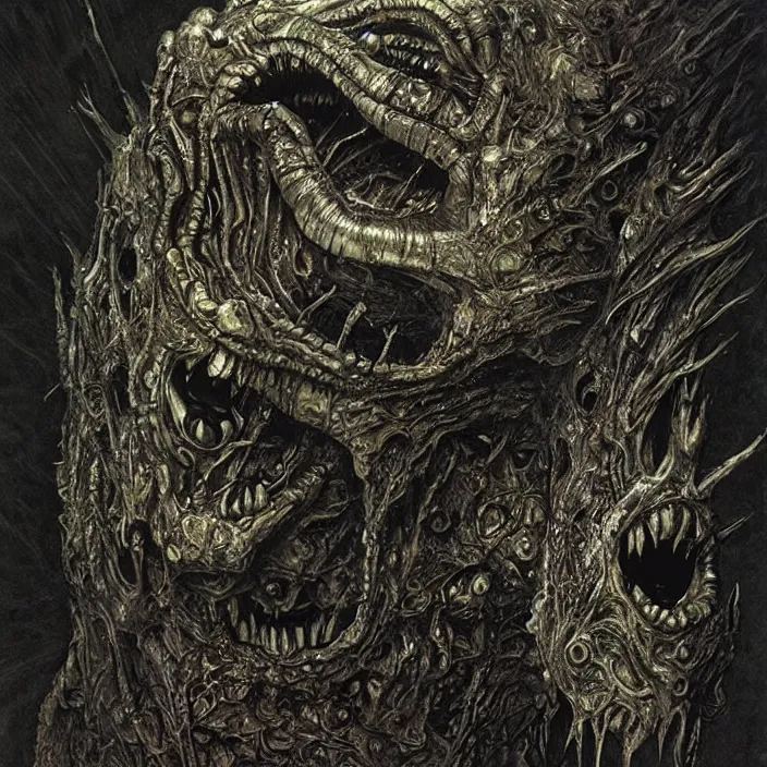 Image similar to space alien, slimy, glossy, sharp teeth, by h. r. giger, beksinski, nightmare fuel, nightmarish, intricate, highly detailed, optical illusion, stranger things demogorgon, volumetric lighting, flickering