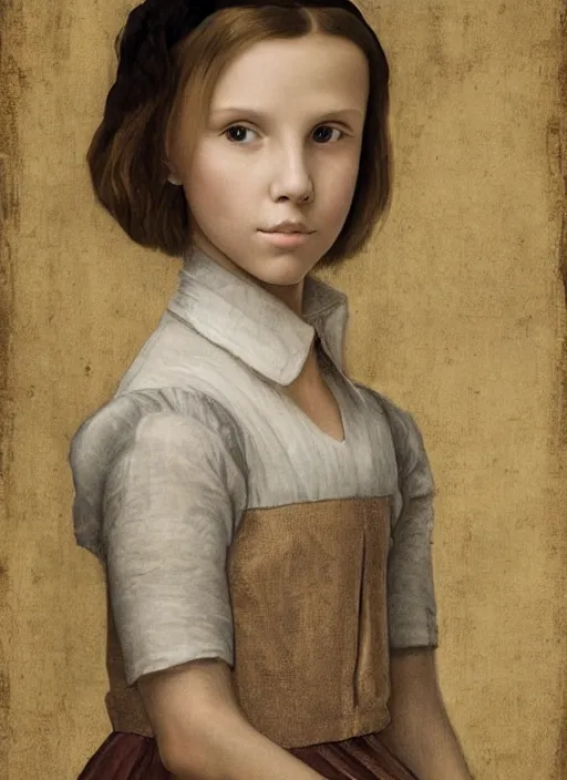 Image similar to Portrait of Millie Bobby Brown by Leonardo Da Vinci