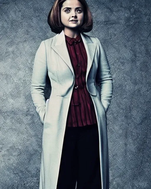 Prompt: Jenna Coleman as the Doctor, velvet frock coat, waistcoat