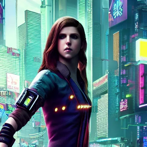 Image similar to anna kendrick in cyberpunk 2 0 7 7, unreal engine 5 4 k, hyperdetailed photorealism