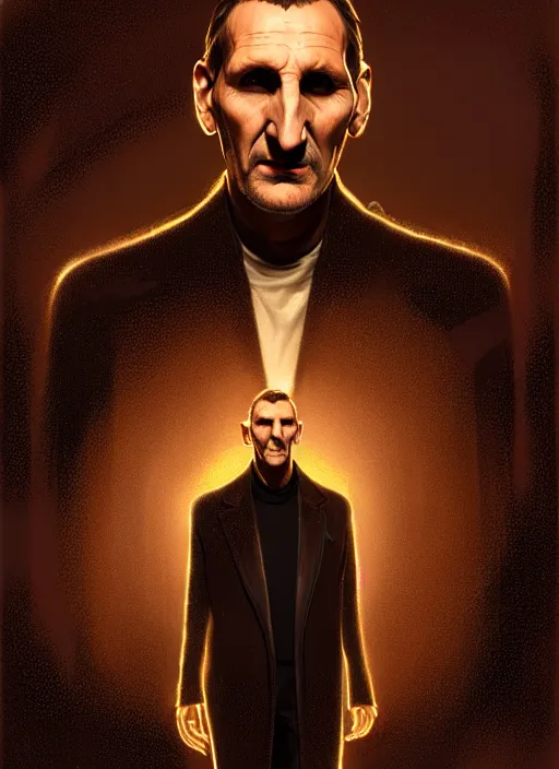 Image similar to portrait of christopher eccleston, intricate, elegant, glowing lights, highly detailed, digital painting, artstation, concept art, smooth, sharp focus, illustration, art by wlop, mars ravelo and greg rutkowski