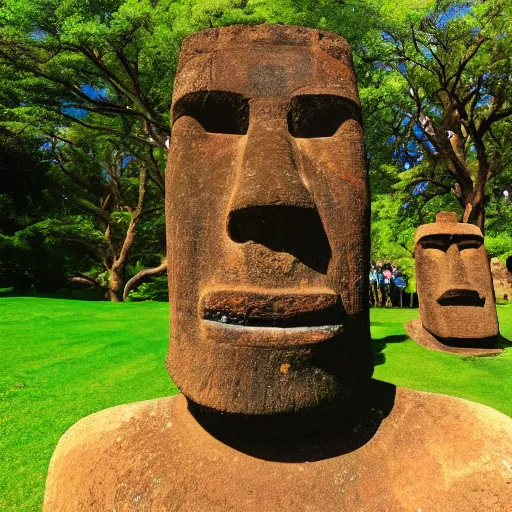 Image similar to A photo of a moai statue at a TED talk, highly detailed, 4k