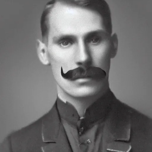 Prompt: A photograph portrait of Jerma985 with short hair and a pencil thin mustache in the early 1910s, taken in the early 1910s, grainy, taken on a early 1900s Kodak Camera, realistic, hyperrealistic, very realistic, highly detailed, very detailed, extremely detailed, detailed, digital art, trending on artstation