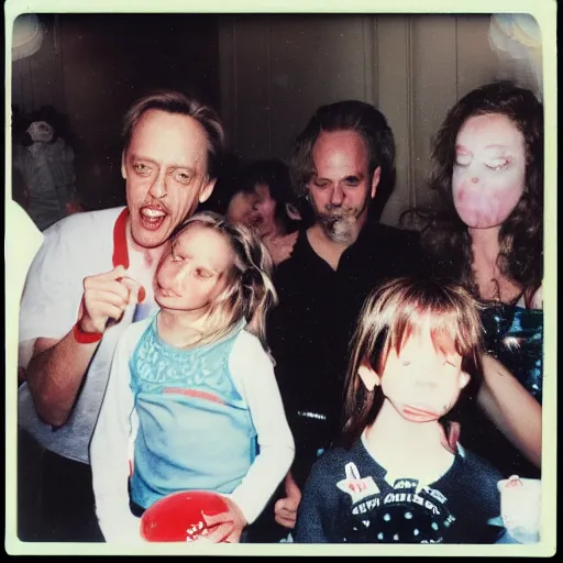 Image similar to polaroid of steve buscemi crashing a children's birthday party