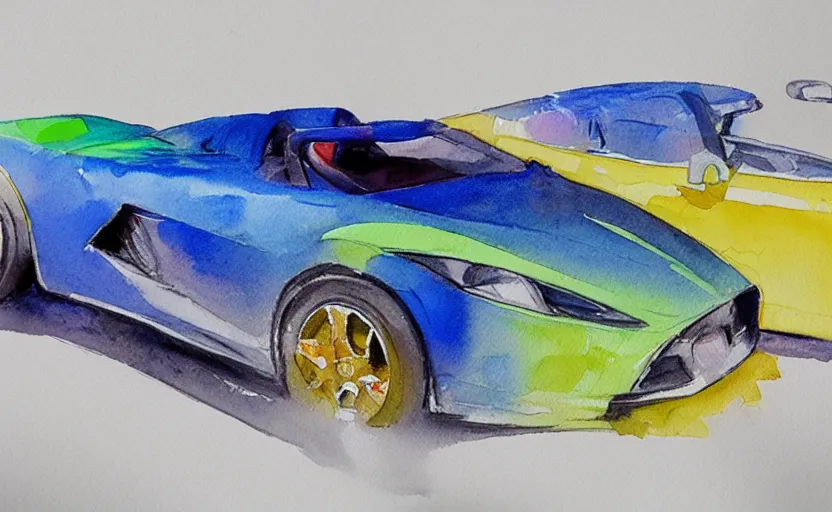 Image similar to colorful watercolor sketch, sport car