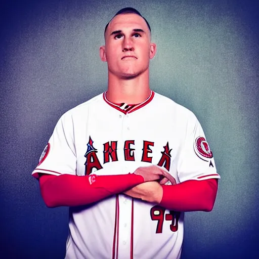 Prompt: “a realistic detailed photo of a guy who is named Mike Trout, hypnotized, baseball player”