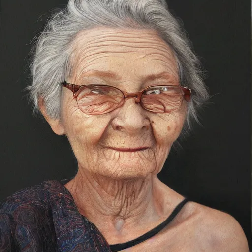Prompt: a realistic portrait photo of an old lady, exremely detailed, hyper realistic