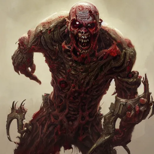 Image similar to zombie from doom eternal, front view, painted by stanley lau, painted by greg rutkowski, painted by stanley, artgerm, masterpiece, digital art, trending on arts