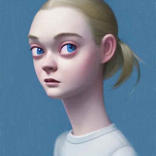 Image similar to professional painting of Elle Fanning in the style of Goro Fujita, head and shoulders portrait, symmetrical facial features, smooth, sharp focus, illustration, intricate, stormy weather, extremely detailed masterpiece,