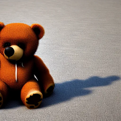 Prompt: a teddy bear with a backpack walking to school, photorealistic, close-up, 8K, 3D