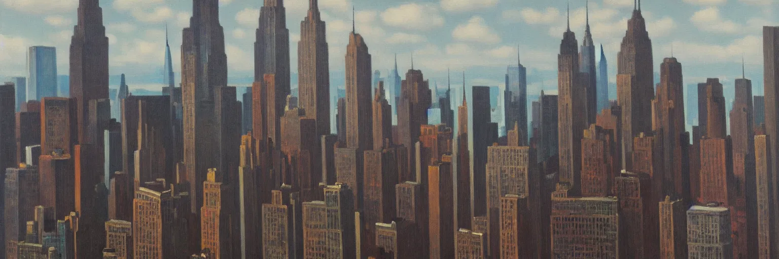 Image similar to new york cityscape oil painting magritte