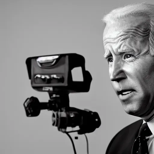 Image similar to green infrared night vision footage of Joe Biden leaning in close to the lens, 1080p pulitzer prize winning photograph