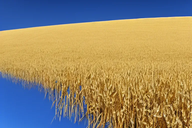 Prompt: photo with half a clear sky without clouds and half a yellow wheat field, hd, beautiful, perfect light, photorealism, highly detailed, symmetry