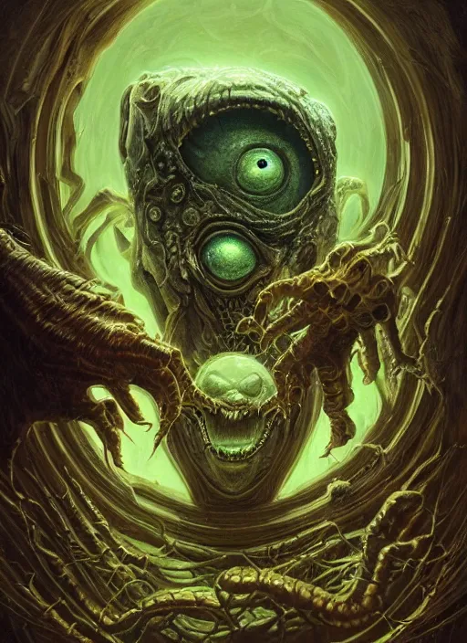 Image similar to eldritch spaceship mf doom reptile eyes, horror movie poster, intricate, elegant, highly detailed, centered, digital painting, artstation, concept art, smooth, sharp focus, illustration, artgerm, tomasz alen kopera, peter mohrbacher, donato giancola, joseph christian leyendecker, wlop, frank frazetta