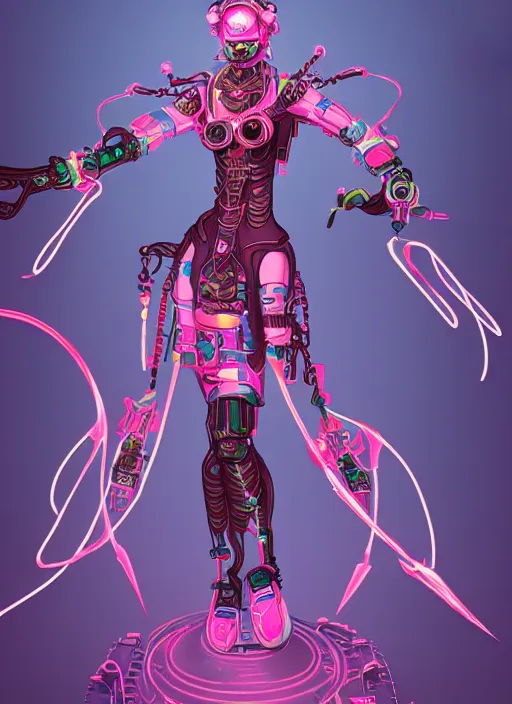 Prompt: character design, cyberpunk nezha resurrected in mechanical lotus