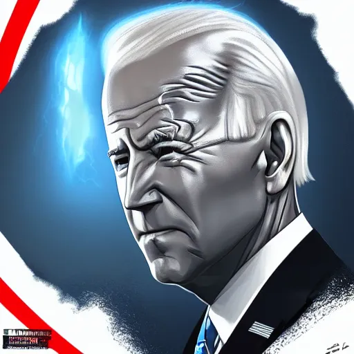 Image similar to Huge, Frowning Joe Biden. Glowing eyes, thunderstorm. Final form. Best of ArtStation