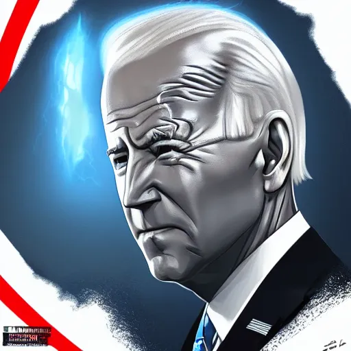 Prompt: Huge, Frowning Joe Biden. Glowing eyes, thunderstorm. Final form. Best of ArtStation