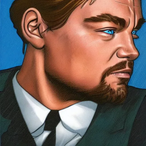 Prompt: the hyper - realistic portrait of leonardo dicaprio in a comic book by frank miller