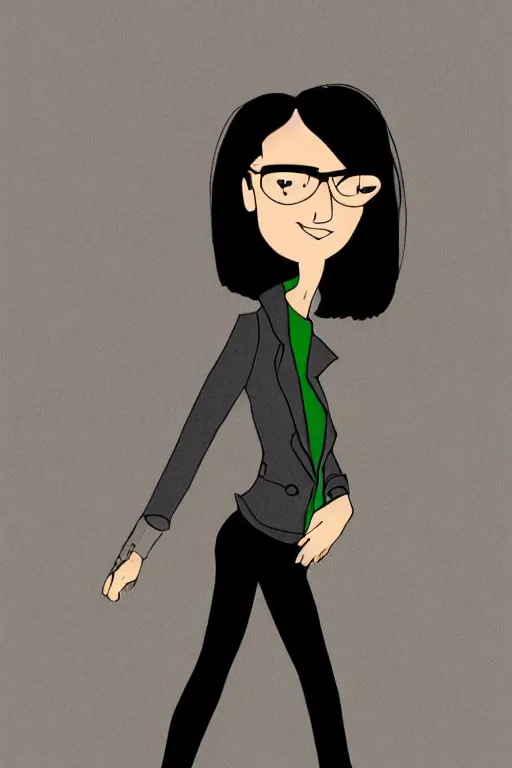 Image similar to portrait of a girl with short dark hair in a black jacket, in the style of the cartoon daria