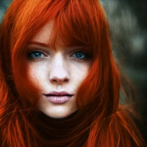 Prompt: portrait of a redhead woman, extremely detailed, pinterest, atmospheric,