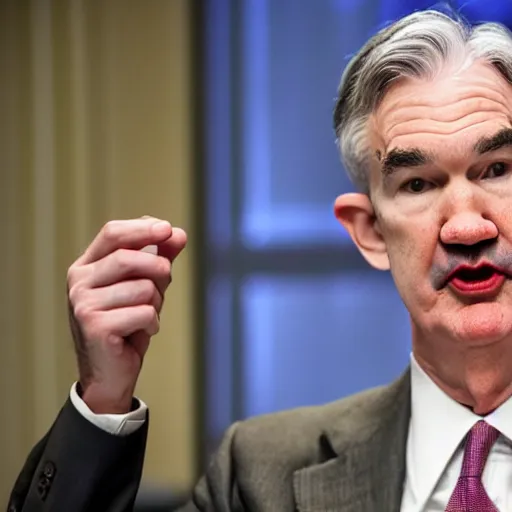 Prompt: detailed photo of Jerome Powell with whiteface clown makeup using a flamethrower