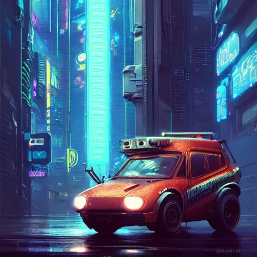 Image similar to a cyberpunk weinermobile, highly detailed epic, CG render digital painting artwork by Greg Rutkowski, John Berkey, Alexander Jansson, Kuvshinov, WLOP, Artgerm, trending on ArtStation, intricate artwork by Tooth Wu, Beeple. octane render, trending on artstation, greg rutkowski very coherent symmetrical artwork, bokeh, cinematic, hyper realism, high detail, octane render, vervia, 8k