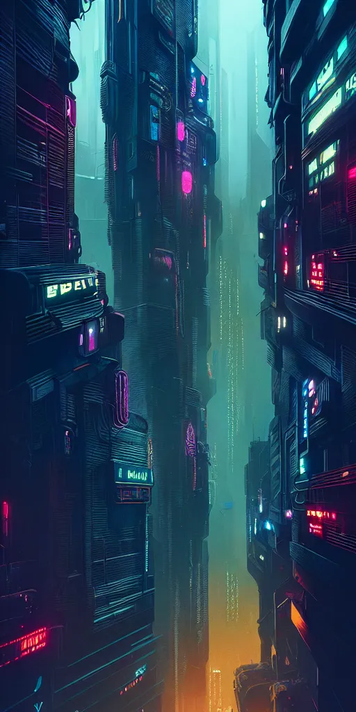 Image similar to epic cyberpunk cityscape : : blade runner, james guilleard, beeple, laurie greasley, dan mcpharlin : : ornate, dynamic, particulate, rich colors, intricate, elegant, highly detailed, centered, artstation, smooth, sharp focus, octane render, 3 d