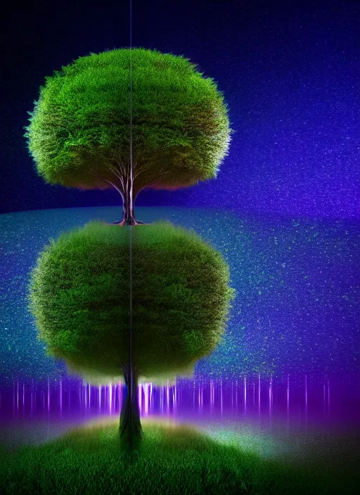 Image similar to high depth, collective civilization trees, calm, healing, resting, life, hybrids, scifi, soft glowing lights, published concept art, art in the style of all and none and everything and infinity, macro night long exposure