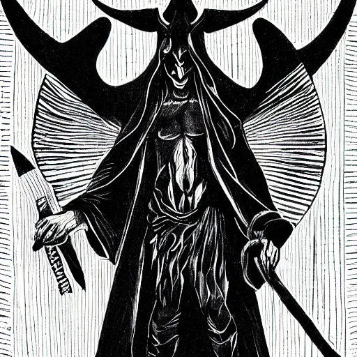 Image similar to baphomet wearing a dark hooded robe