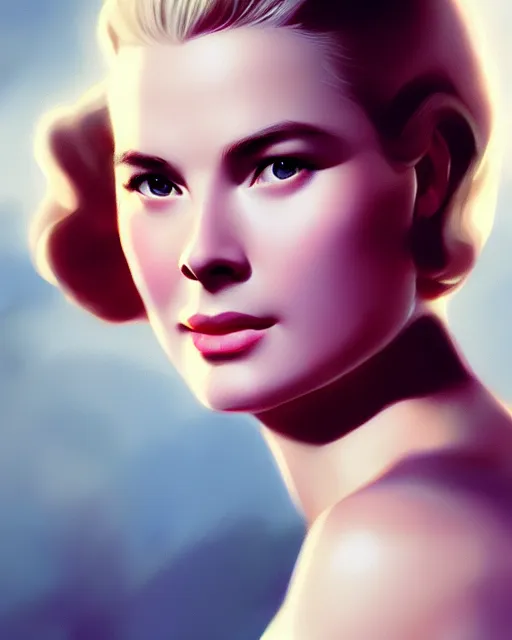 Prompt: photo of grace kelly, film still, dslr, by greg rutkowski, enoch bolles, ross tran, artgerm, wlop glossy skin, pearlescent, very coherent, cute